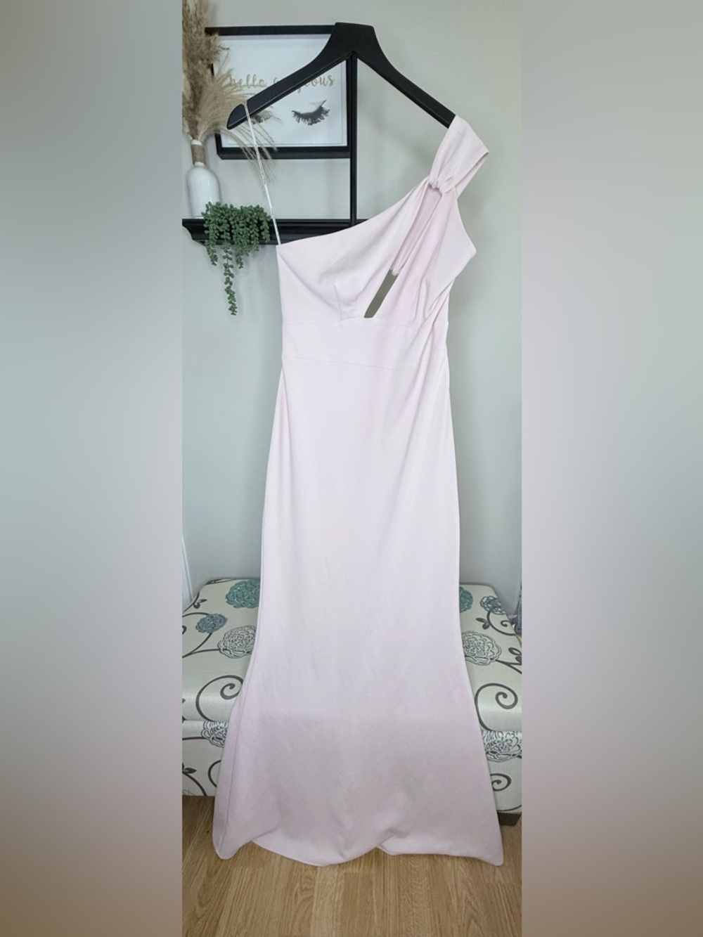 Katie May Blush One-Shoulder Gown with Knot Detail